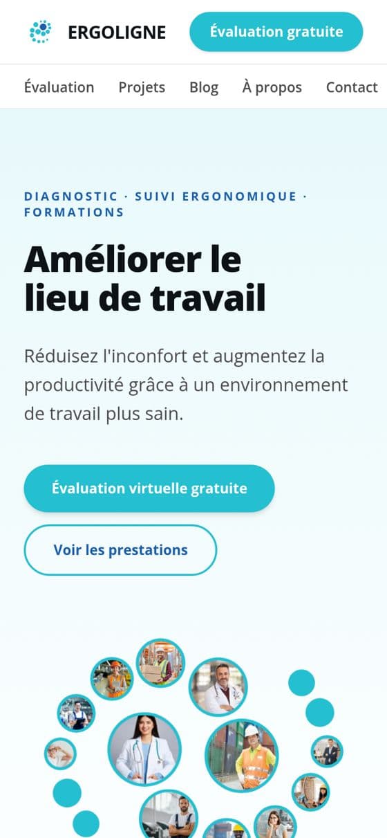 Accueil du site Ergoligne sur téléphone