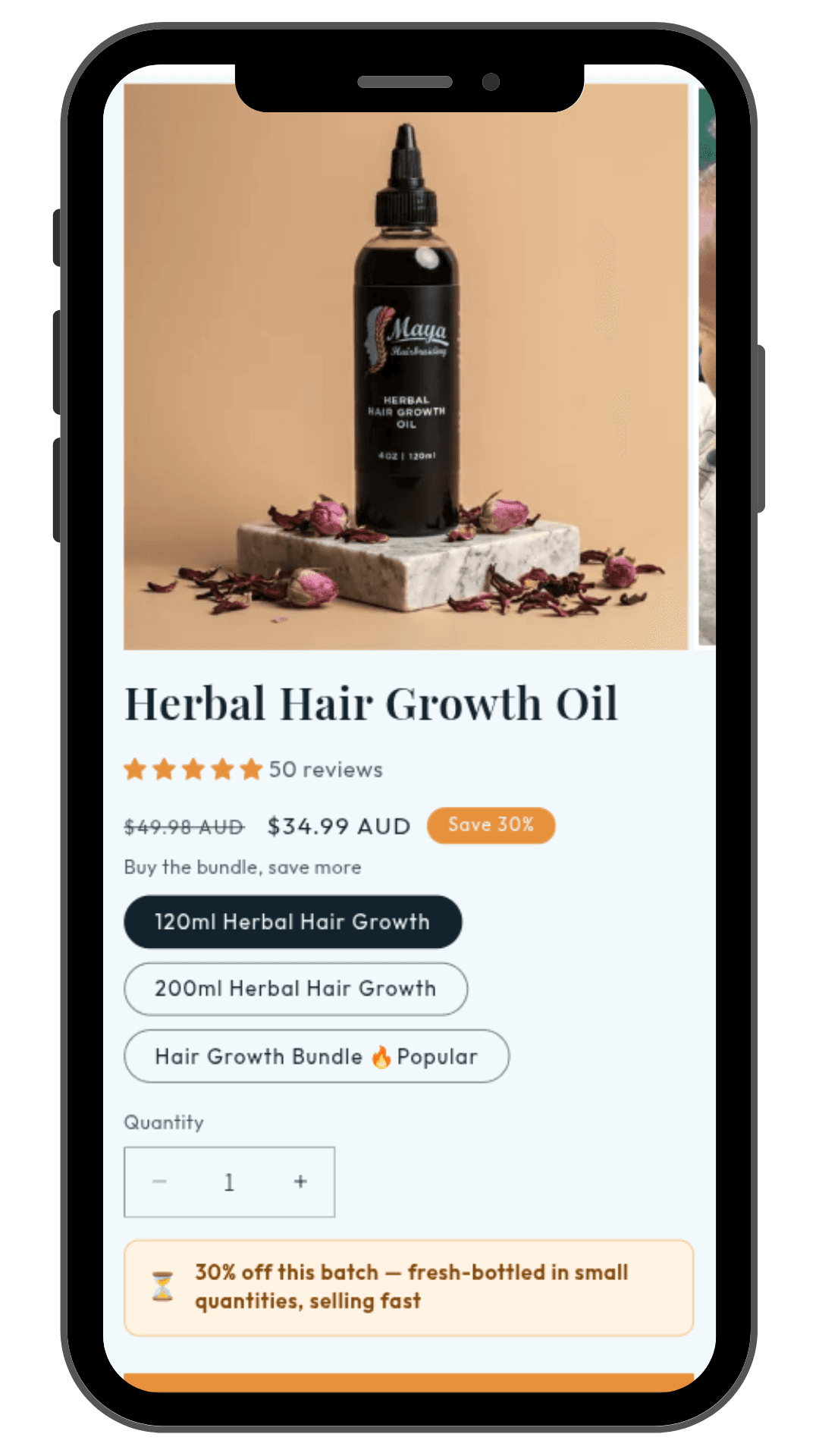 Fiche produit Herbal Hair Growth Oil avec avis clients et variantes