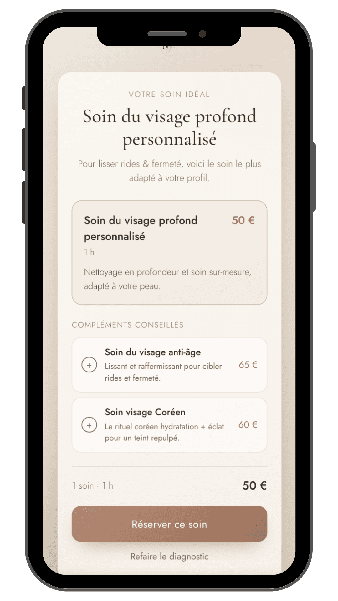 Résultat du diagnostic Movaé Flow, soin recommandé et compléments conseillés
