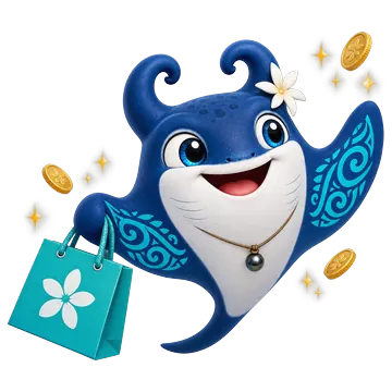 Moana tient un sac de courses, entouré de pièces : une vente de plus.