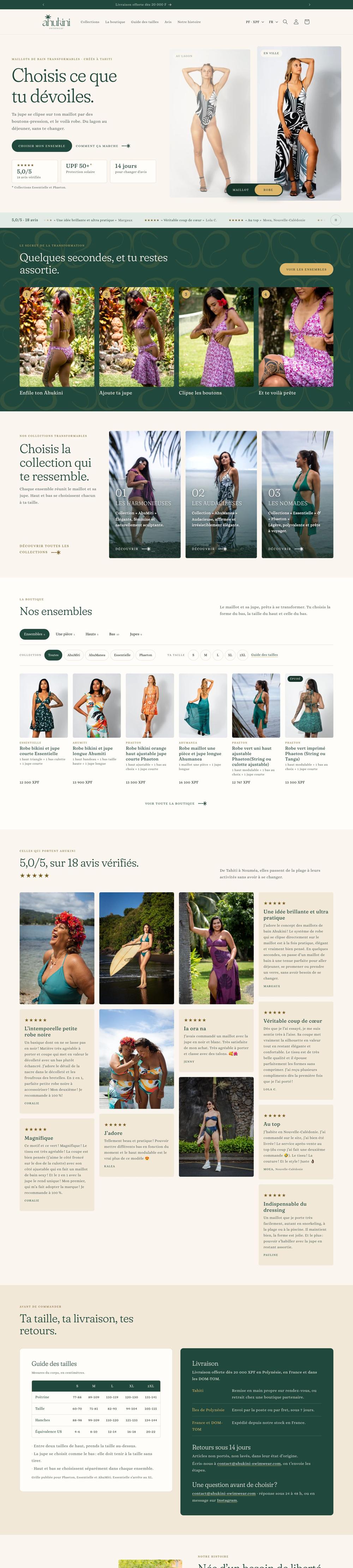 Accueil de la boutique Ahukini conçue par Fenua Studio