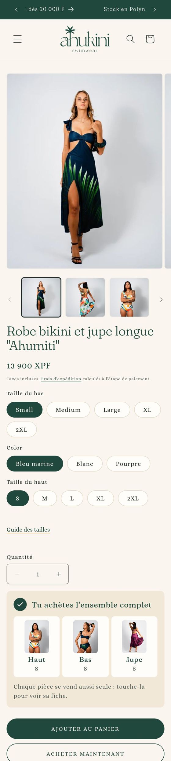 Fiche produit de l'ensemble Ahumiti sur mobile